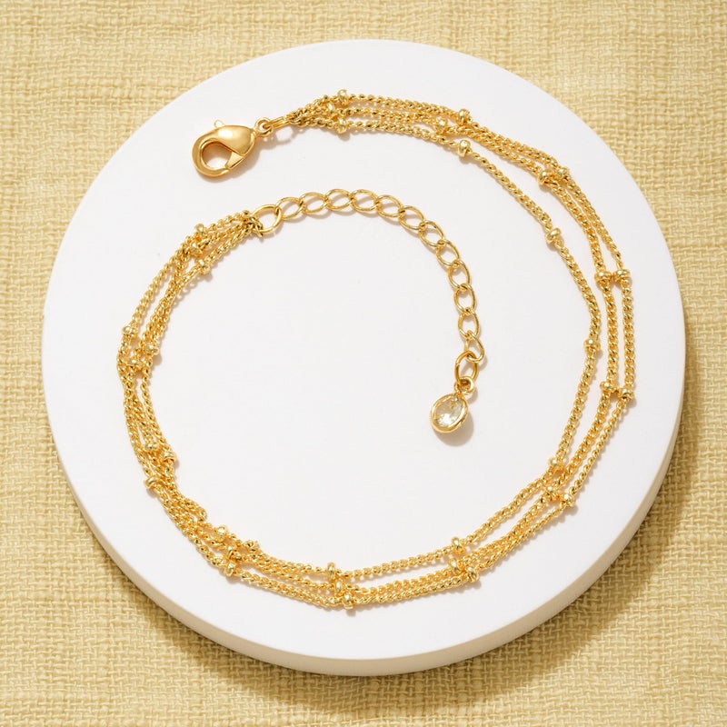 Fettero 14K Gold Bracelet for Women Gold Plated Bracelet Dainty Chain Gold Beaded Bracelet Paperclip/Curb/Figaro/Satellite Chain Adjustable Bracelet Jewelry -Satellite 3 Layer Gold - Image 3